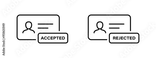 Passport check icon. 
Accepted rejected symbol.