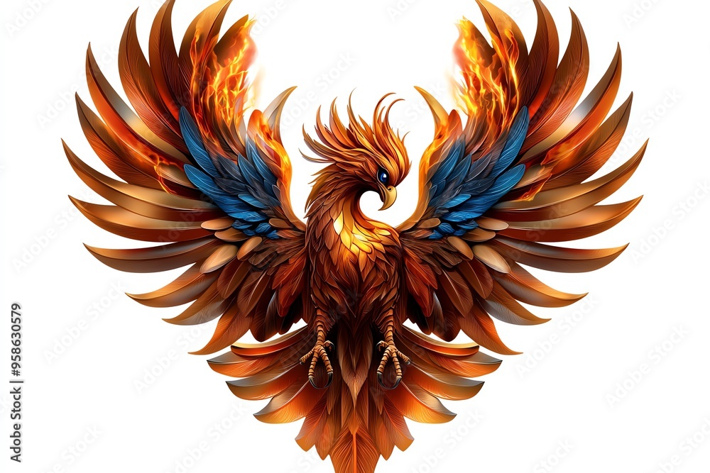 Obraz premium Heraldic phoenix, rising from flames, symbol of rebirth represents resilience and renewal