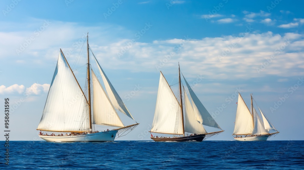 Tranquil Sailing Vessels on Blue Waters Tranquil Sailing Vessels on Blue Waters