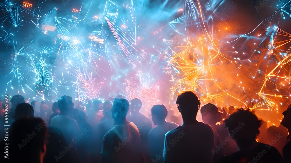 Silhouettes of People Watching Fireworks.