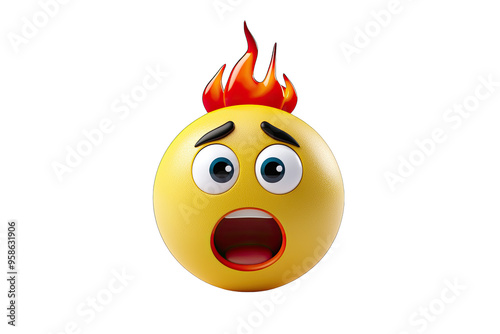 A shocked emoji with fiery hair, expressing surprise and alarm in a vivid and playful style, ideal for digital communication. photo