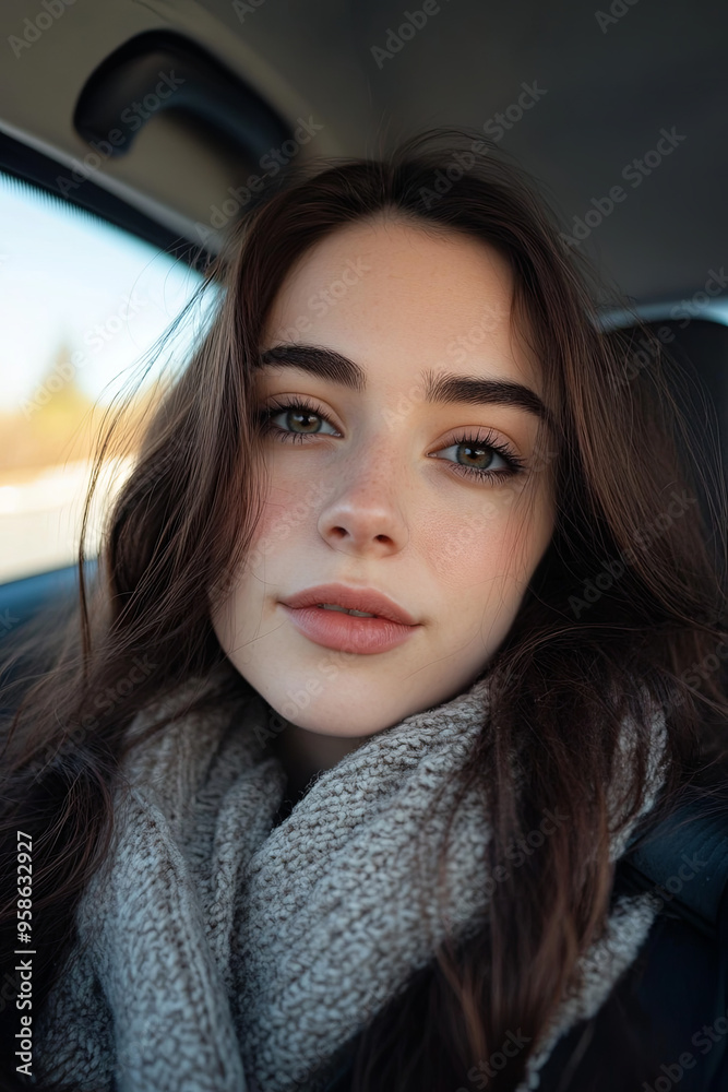 Selfie in the car while waiting at a stoplight Selfie in the car while waiting at a stoplight