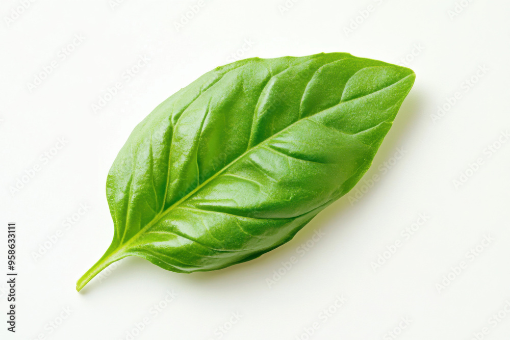 Ultra-Realistic UHD Photo of a Basil Leaf on White Background Ultra-Realistic UHD Photo of a Basil Leaf on White Background