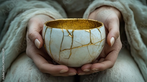 Woman's Hands Holding a Kintsugi Bowl
