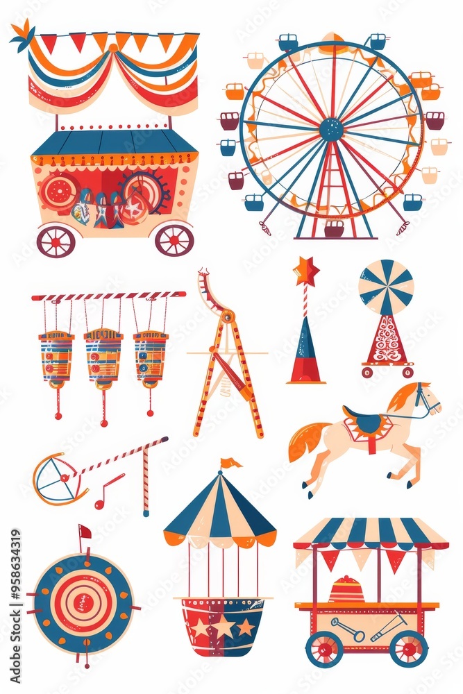 Fototapeta premium Vector Set Carnival and Funfair Icons