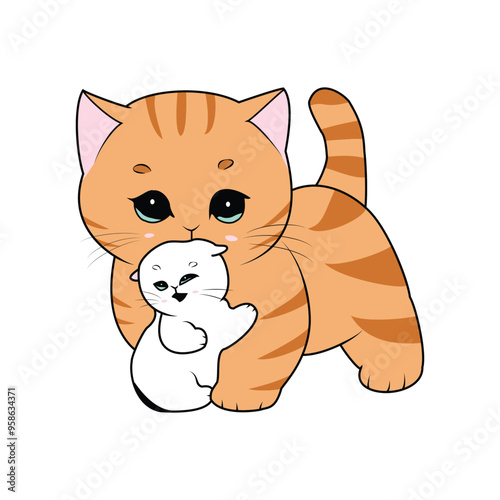 
Cute cat vector illustration, Smiling puppy sticker. Hand drawn vector. Anime style kitty. Cartoon animal. 
Cute Valentine card in kawaii style. Sketch style design for t-shirt.