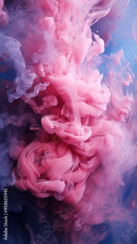 Shiny smoke. Glitter fluid. Ink water. Magic mist. Rose color particles texture paint vapor storm wave