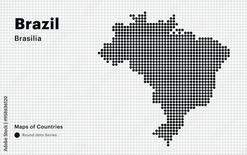 Obraz premium Creative Dotted Map of Brazil with capital Brasilia. Round dots