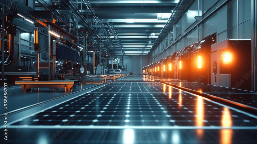 Fototapeta premium A large industrial buildings producing solar panels