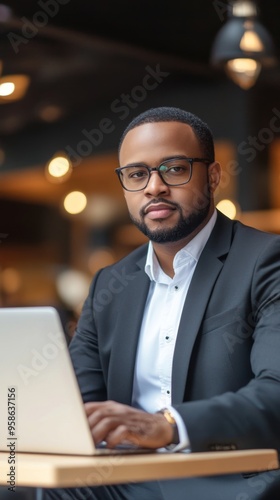 Professional Man Working on Laptop in Modern Workspace