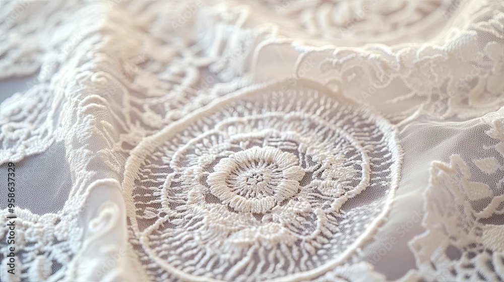 Close-up of White Lace with Intricate Patterns Close-up of White Lace with Intricate Patterns