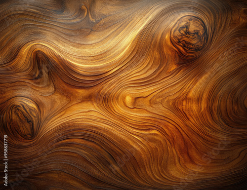 An abstract background of swirling wood grain texture, with brown and amber tones. Created with Ai