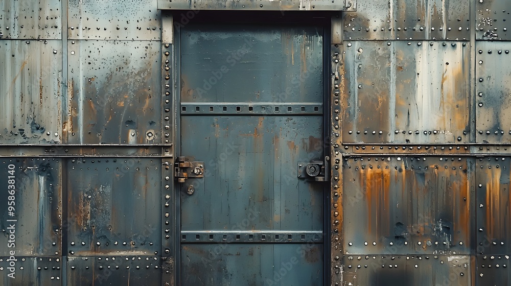 Rugged Industrial Steel Door with Mechanical Details for Architecture and Design Rugged Industrial Steel Door with Mechanical Details for Architecture and Design