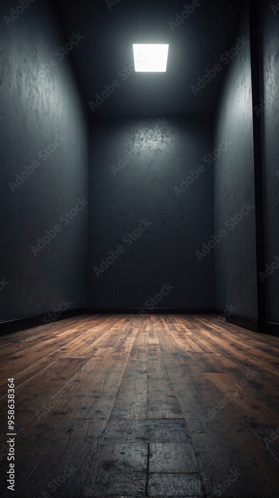 Old Dark Grey Black Grungy Room With Empty Floor And Wall With Spotlight. Old Dark Grey Black Grungy Room With Empty Floor And Wall With Spotlight.