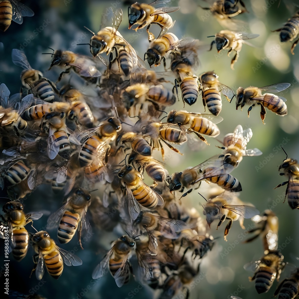 Swarm honey bees working together outside nature image Swarm honey bees working together outside nature image