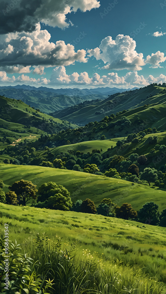Lush Green Hills with Rolling Clouds Lush Green Hills with Rolling Clouds