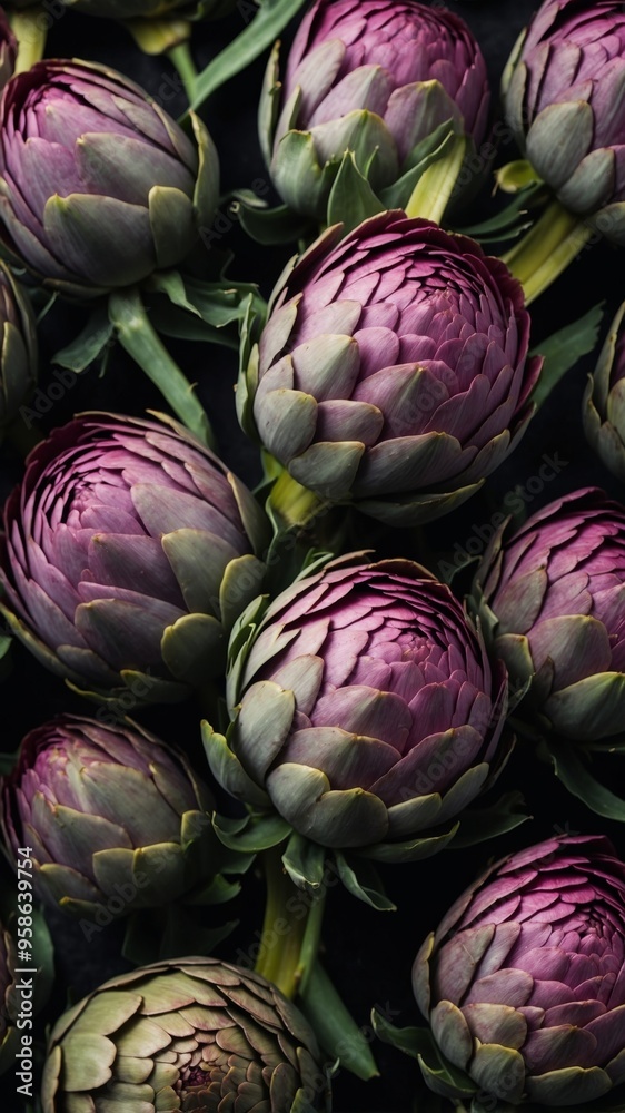 Fototapeta premium Blooming artichoke on black with clipping path.