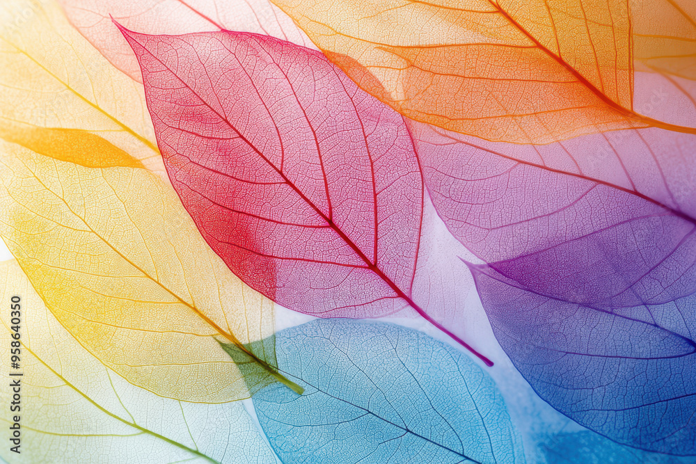 Colorful, transparent skeleton leaf texture background, abstract art design with light pastel colors. Colorful, transparent skeleton leaf texture background, abstract art design with light pastel colors.