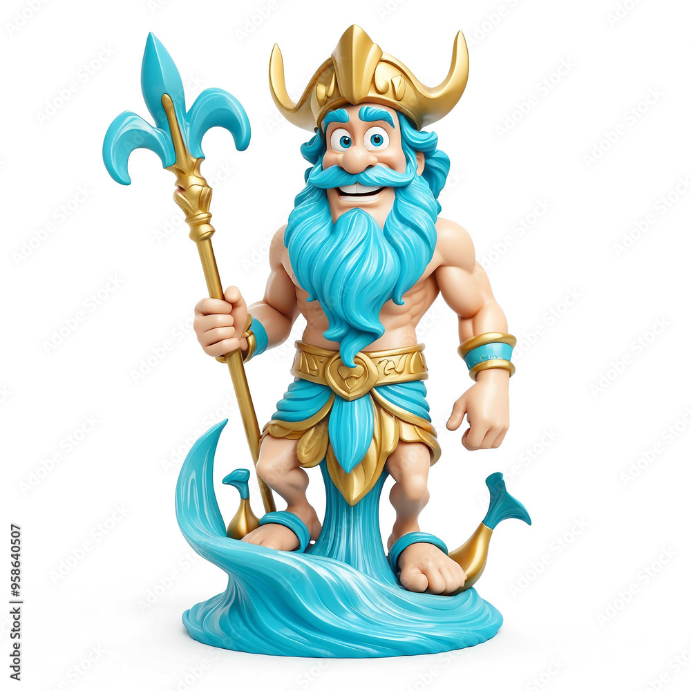 poseidon greek god goofy funny cute cartoon 3d figurine on plain white ...
