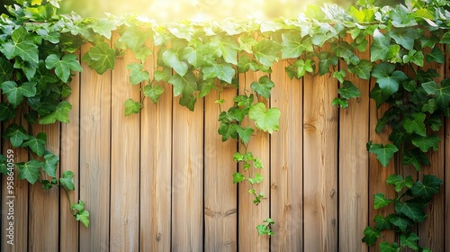 Green Ivy Growing on a Wooden Fence with Sunbeams