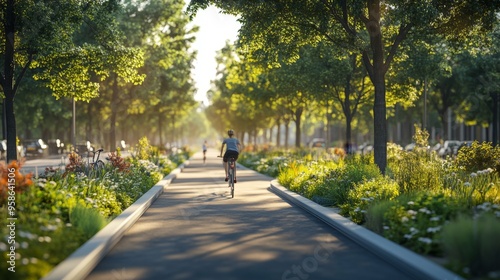 Cycling on a Scenic Path Through a Summer Park