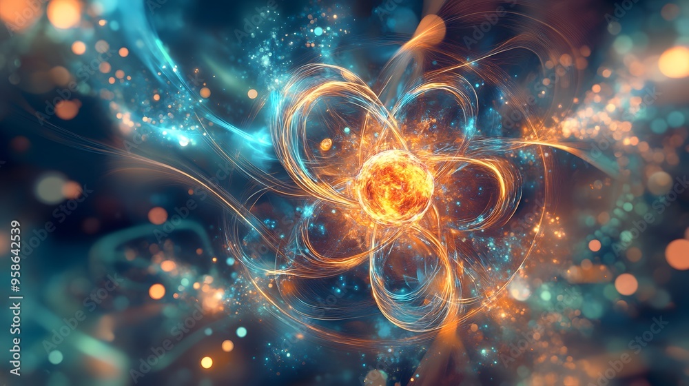 85. Digital art of a vibrant nutrient atom with swirling, energetic molecular patterns 85. Digital art of a vibrant nutrient atom with swirling, energetic molecular patterns