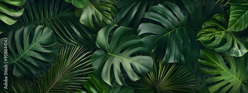 Wallpaper Mural A background of dark green palm leaves with vibrant colors, creating an exotic and lush atmosphere Torontodigital.ca