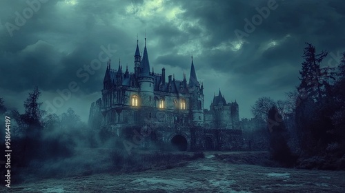 A Foreboding Castle Under a Stormy Sky