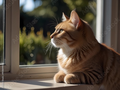 cat on window sitting calmly 