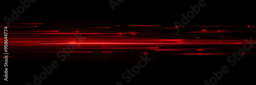 Red speed light horizontal straight line on black background. Realistic vector illustration of abstract neon or laser glow motion effect. Long dynamic flare beam and ray with sparkle in movement.