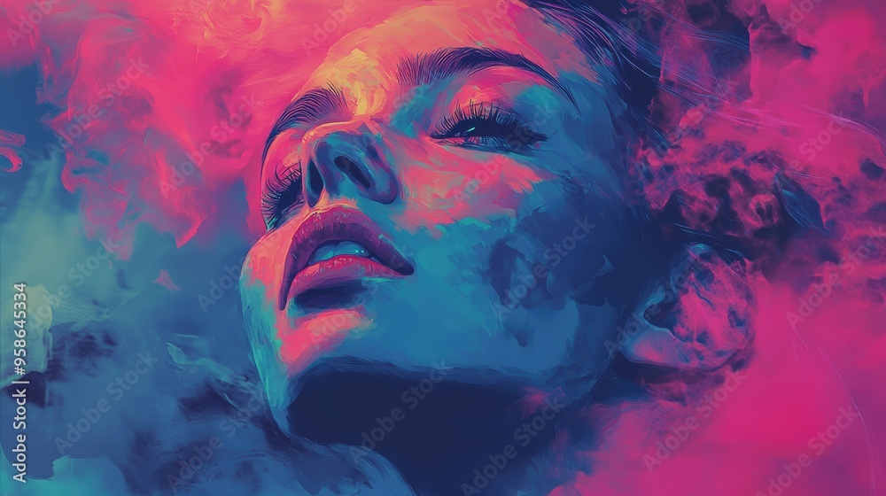 Abstract Portrait with Pink and Blue Swirls Abstract Portrait with Pink and Blue Swirls