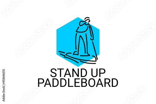 stand up paddle board sport vector line icon. an athlete rowing a paddle board. sport pictogram, vector illustration.