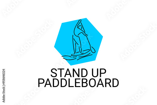 stand up paddle board sport vector line icon. an athlete rowing a paddle board. sport pictogram, vector illustration.