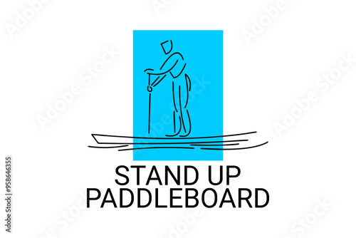stand up paddle board sport vector line icon. an athlete rowing a paddle board. sport pictogram, vector illustration.
