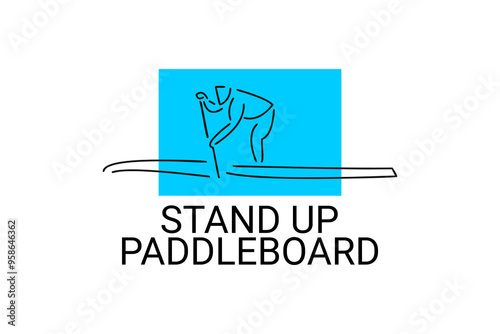 stand up paddle board sport vector line icon. an athlete rowing a paddle board. sport pictogram, vector illustration.