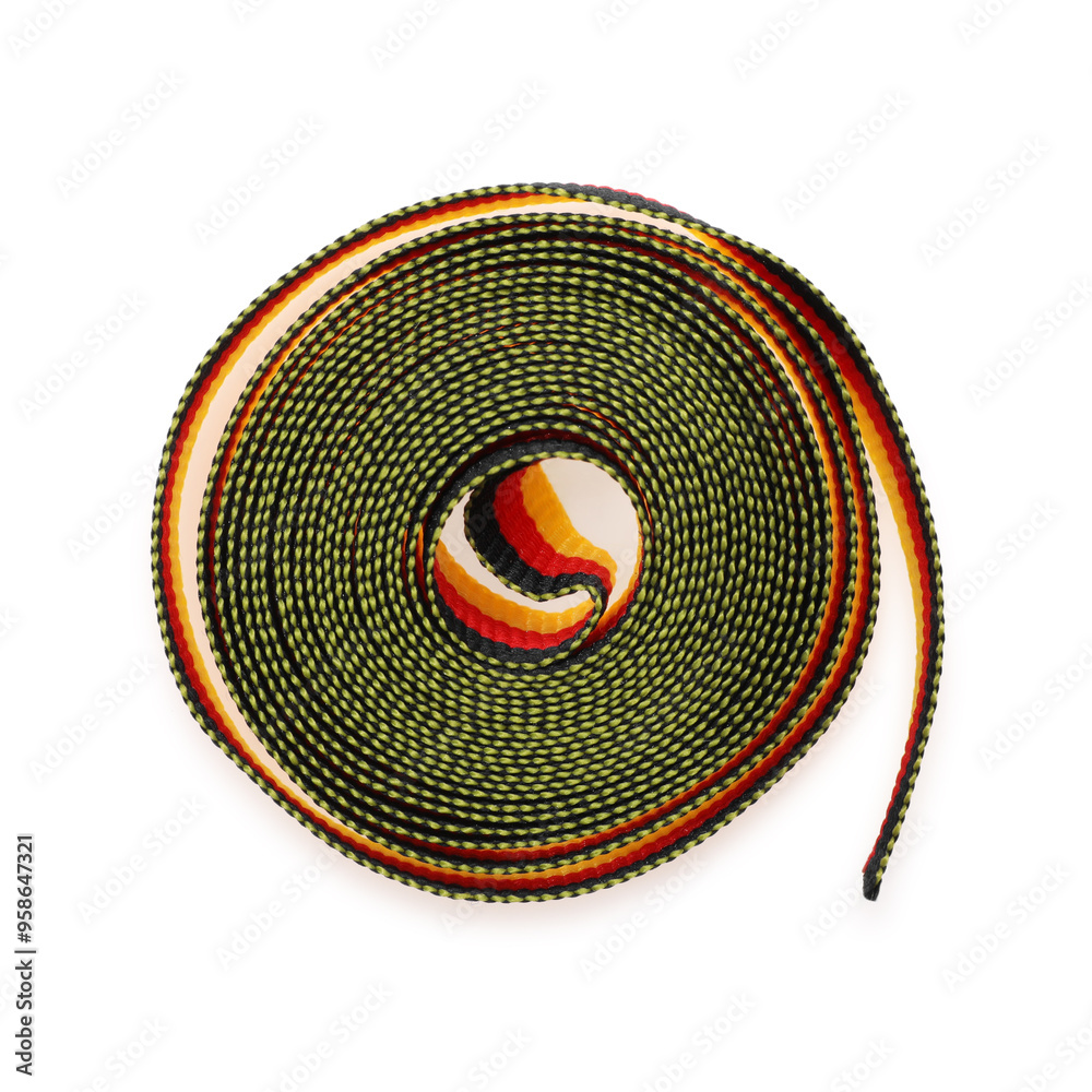 Roll of colorful ribbon isolated on white, top view Roll of colorful ribbon isolated on white, top view