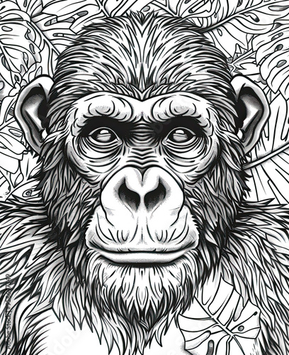 Beautiful Orangutan Coloring Page, Ape Colouring Design for Your Corporate Books and Business Graphic Resource or Creative Project, Ai Generative photo