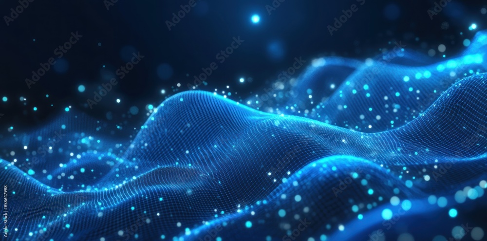 Abstract Blue Digital Wave with Glowing Particles Abstract Blue Digital Wave with Glowing Particles