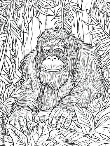 Beautiful Orangutan Coloring Page, Ape Colouring Design for Your Corporate Books and Business Graphic Resource or Creative Project, Ai Generative photo