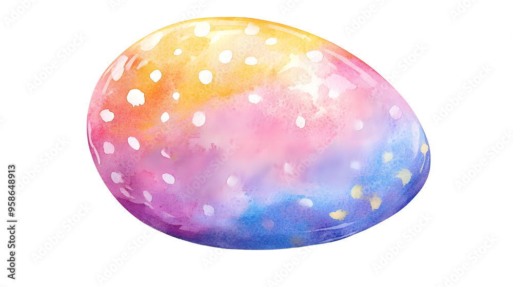 Watercolor Easter Egg with Polka Dots Yellow Pink Blue Colors Watercolor Easter Egg with Polka Dots Yellow Pink Blue Colors