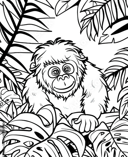 Beautiful Orangutan Coloring Page, Ape Colouring Design for Your Corporate Books and Business Graphic Resource or Creative Project, Ai Generative photo