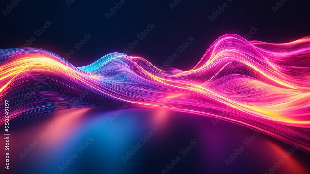 Abstract Swirling Neon Lines in Blue, Pink, and Yellow