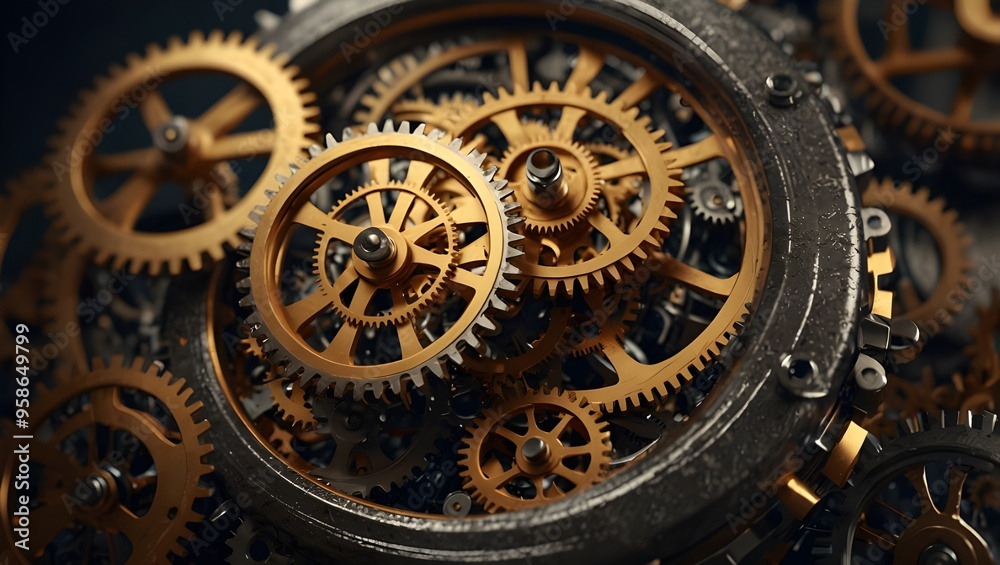 Obraz premium A close-up of many gears and cogs.
