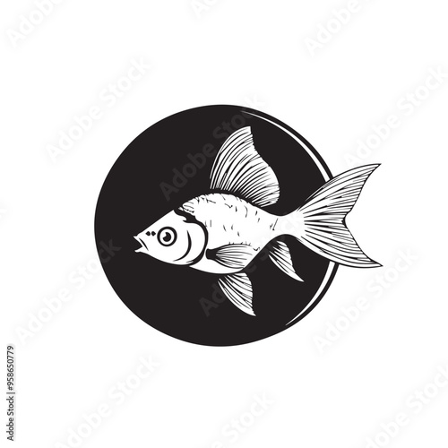 Goldfish in cartoon, doodle style . Image for t-shirt, web, mobile apps and ui. Isolated 2d vector illustration in logo, icon, sketch style, Eps 10, black and white. AI Generative