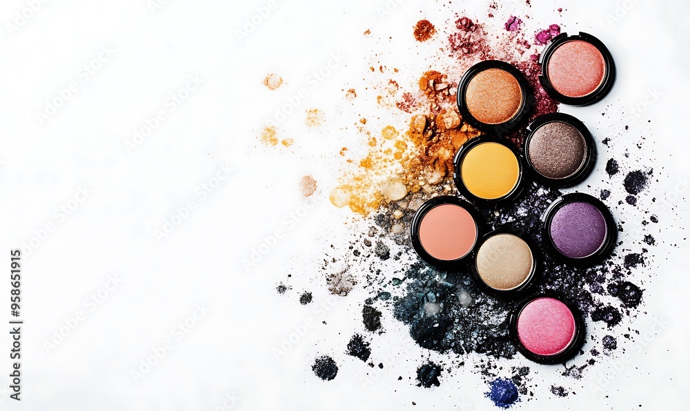 Colorful Eyeshadow Palette with Spilled Powder Colorful Eyeshadow Palette with Spilled Powder