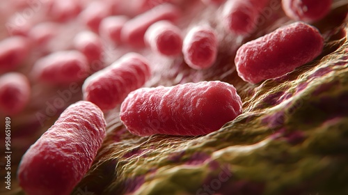 A highly detailed and realistic close-up of this bacteria: **Peptostreptococcus anaerobius** - Anaerobic bacterium associated with various infections including abscesses. photo