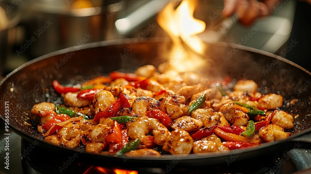 Chicken and Peppers Stir-Fry with a Blazing Flame Chicken and Peppers Stir-Fry with a Blazing Flame