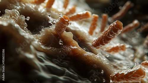 A highly detailed and realistic close-up of this bacteria: **Bacillus subtilis** - Soil bacterium known for its role in decomposition and fermentation. photo