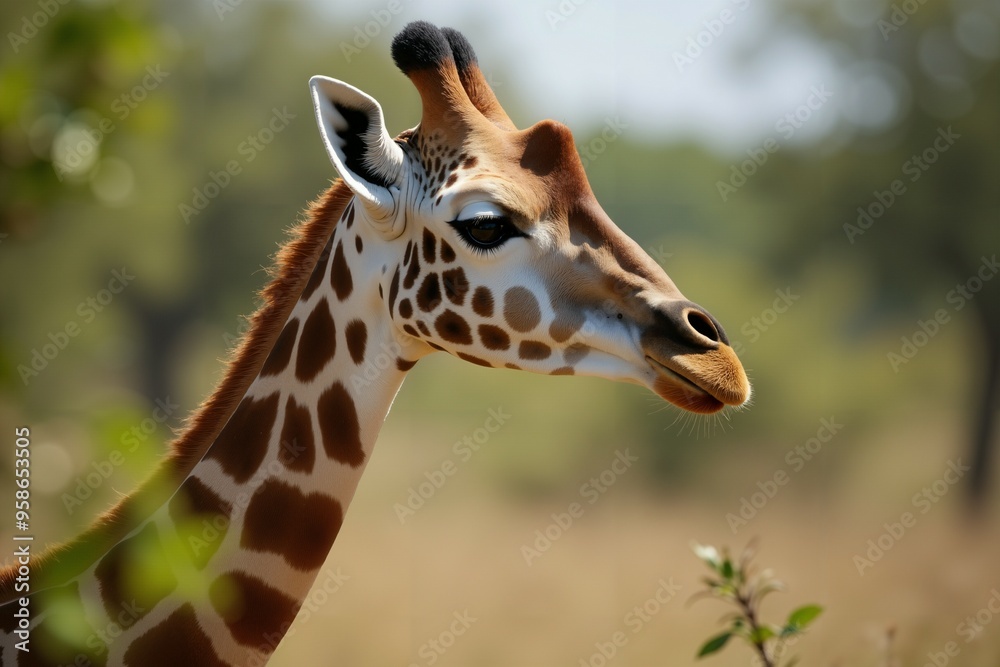 Close-up of a Giraffe's Head in the African Savanna. Wild Life. Close-up of a Giraffe's Head in the African Savanna. Wild Life.