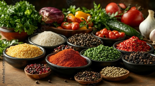 An Array of Spices and Grains in Bowls photo